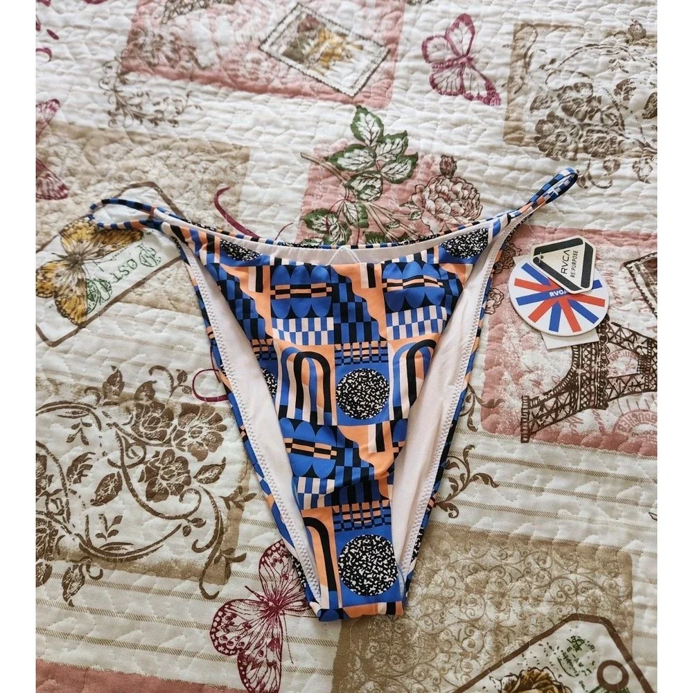 RVCA Women's Bikini Bottoms Blue Orange‎ Swimwear Size L/12
